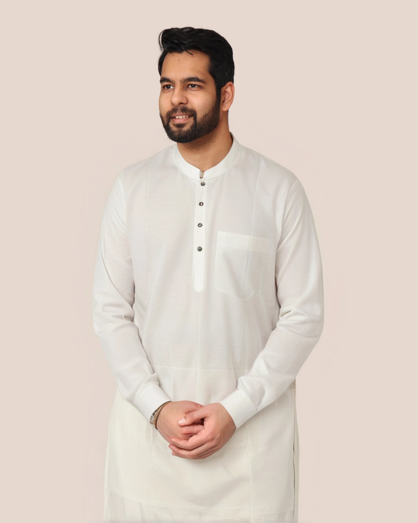 Premium Cotton Kurta Pants Pyjama Set in White for Baisakhi Lohri Eid Ramadan Ramzan Season
