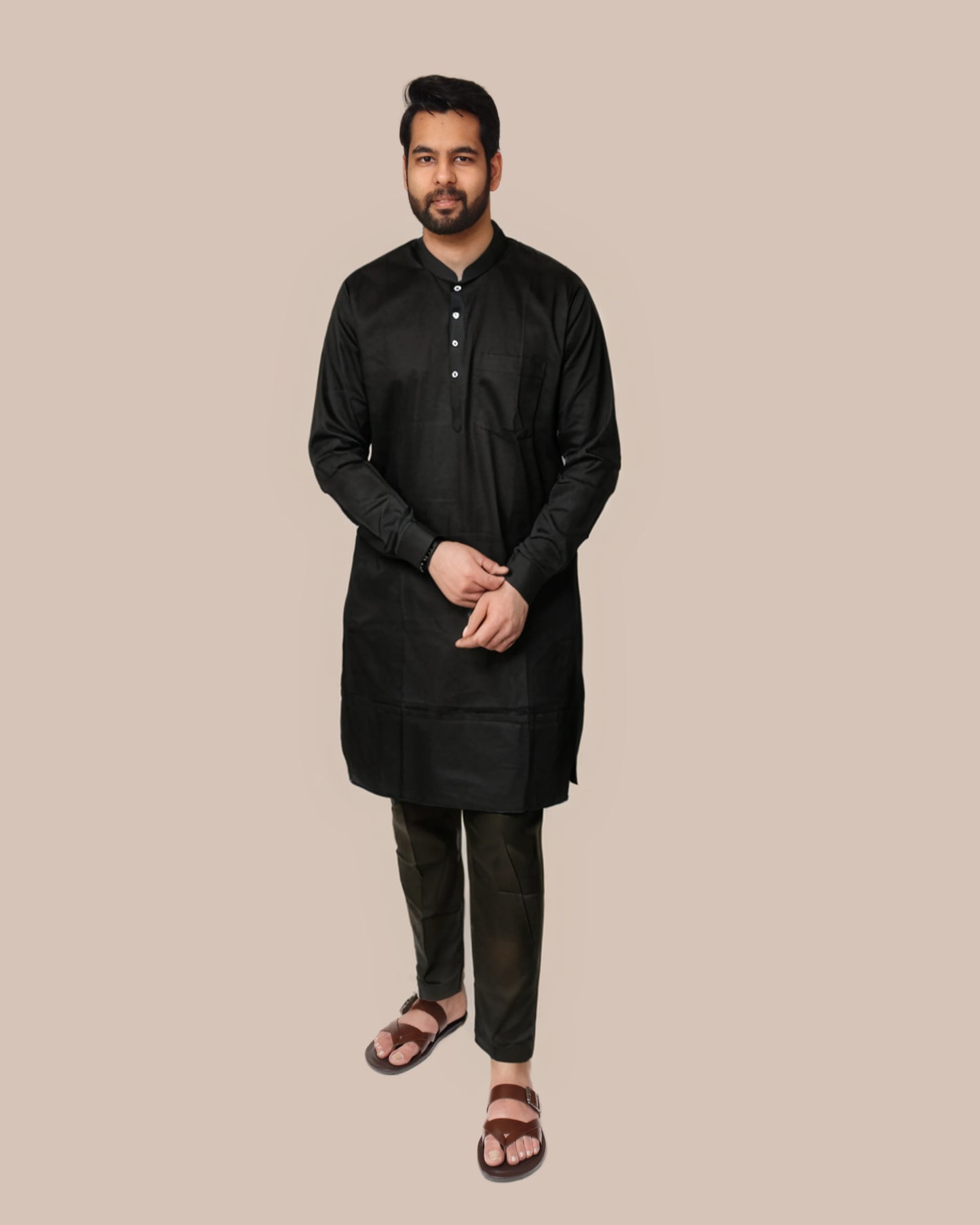 Premium Cotton Kurta Pants Pyjama Set in Black for Baisakhi Lohri Eid Ramadan Ramzan Season