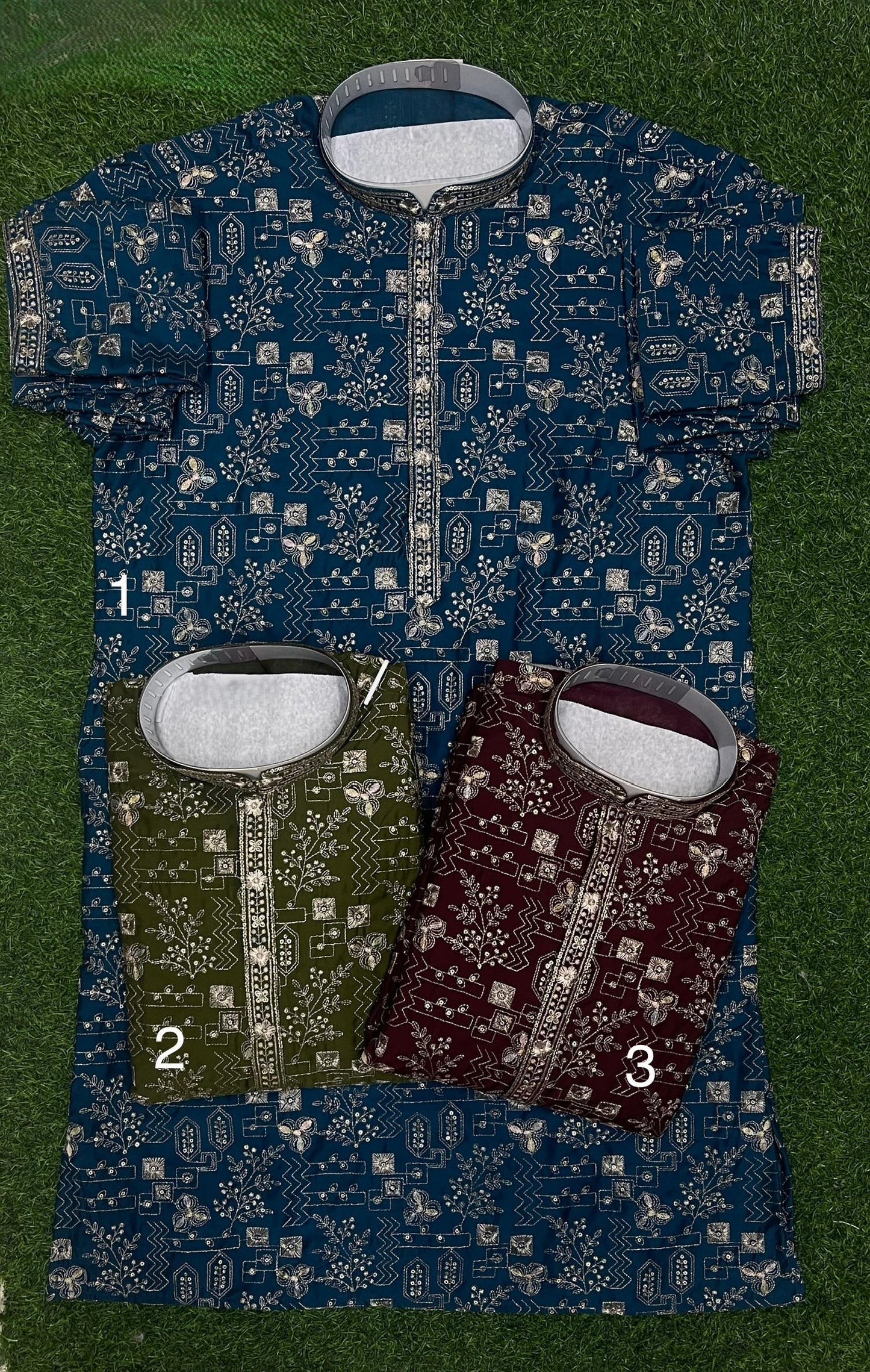 Maroon Kantha Stitch Print Men's Kurta Pajama (Pant) Set I Pashchim US Canada