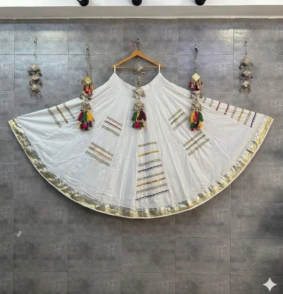 Pure Rayon Cotton Silk White Chaniya Choli – 6-Meter Navratri Garba Lehenga | Toronto, Kitchener & Canada