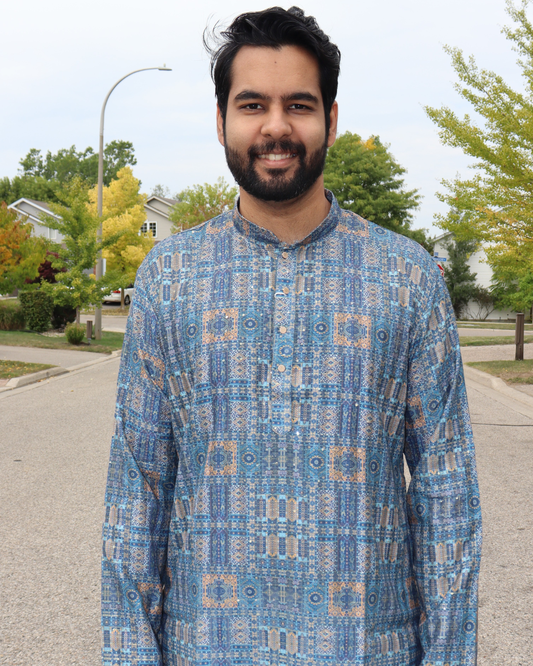 Printed Kurta Pyjama set for Festive Season in Kitchener | Blue Kurta Navratri Look | Pashchim Canada
