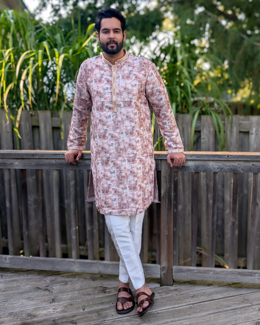Printed Kurta Pyjama set for Festive Season in Toronto | Rose Gold Designer Kurta Set | Pashchim Canada