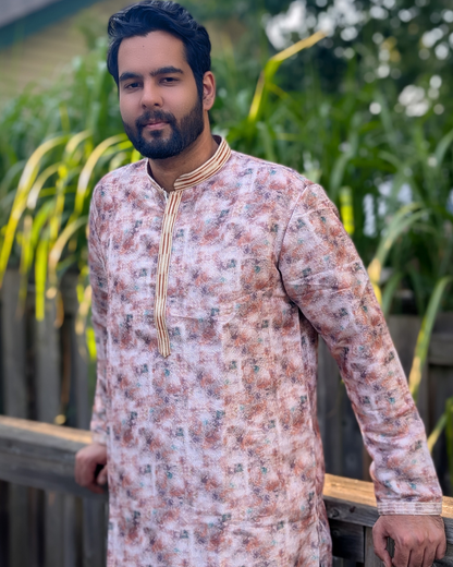 Printed Kurta Pyjama set for Festive Season in Toronto | Rose Gold Designer Kurta Set | Pashchim Canada