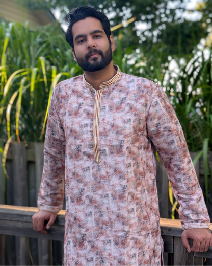 Printed Kurta Pyjama set for Festive Season in Toronto | Rose Gold Designer Kurta Set | Pashchim Canada