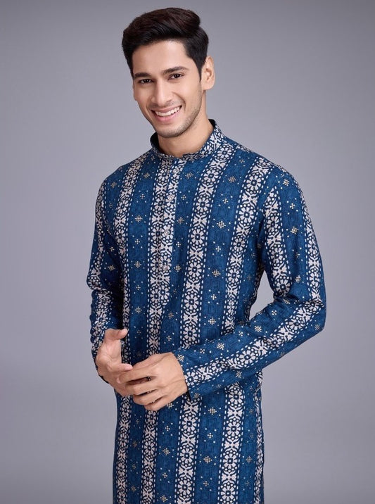 Printed Men Kurta Set in Cotton