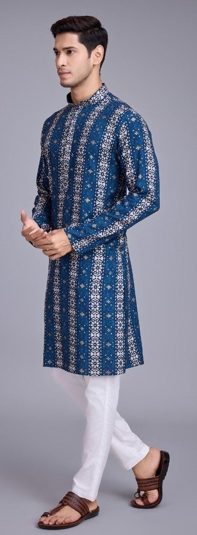 Printed Men Kurta Set in Cotton