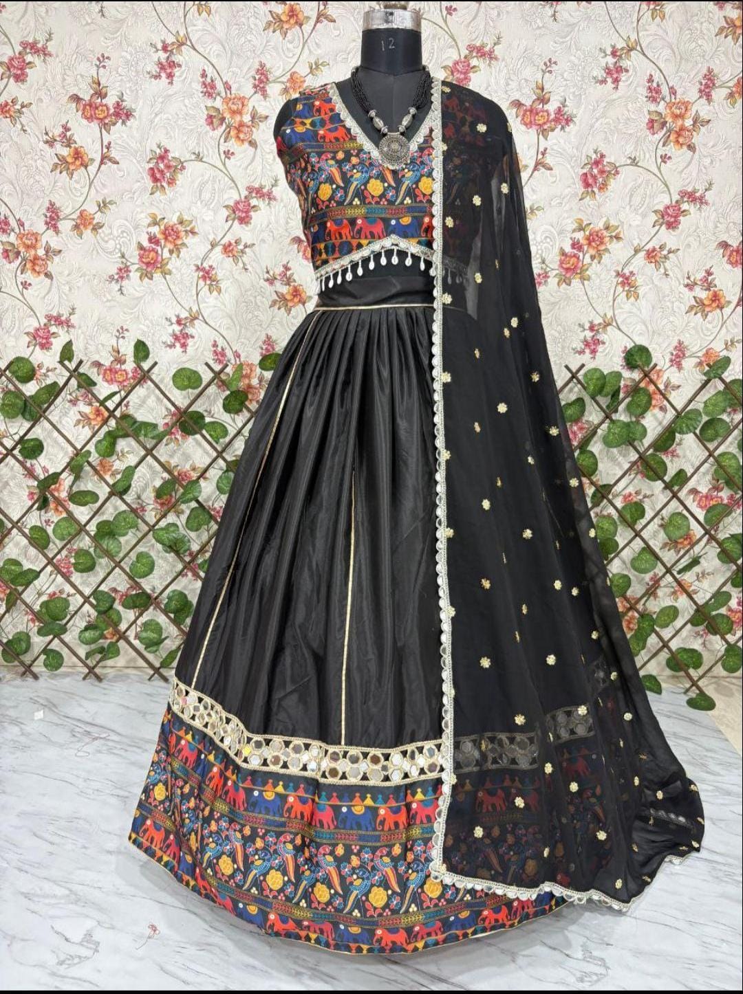 Stunning Black Mirror Work Chaniya Choli | Navratri Garba Lehenga Canada | Pashchim