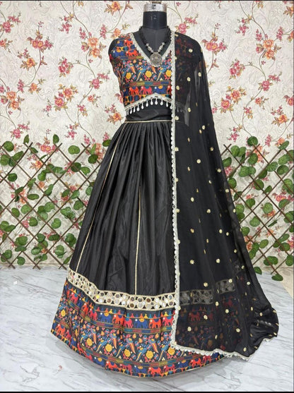 Stunning Black Mirror Work Chaniya Choli | Navratri Garba Lehenga Canada | Pashchim
