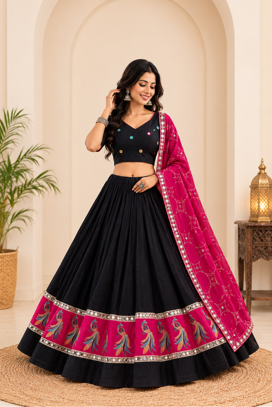 Pure Blooming Silk Chaniya Choli with Georgette Dupatta – 4.5-Meter Navratri Garba Lehenga | Calgary, Halifax & Canada