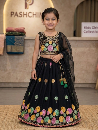 Girls Black Georgette Multi-Color Sequin Embroidered Lehenga Choli Set with Dupatta Canada