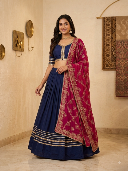 Roman Silk Chaniya Choli with Pure Georgette Dupatta – 6-Meter Navratri Garba Lehenga Choli | Calgary, Halifax & Canada