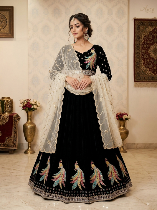 Roman Silk Chaniya Choli with Aari Mirror Work – 5-Meter Navratri Garba Lehenga Choli | Kitchener, Waterloo & Canada