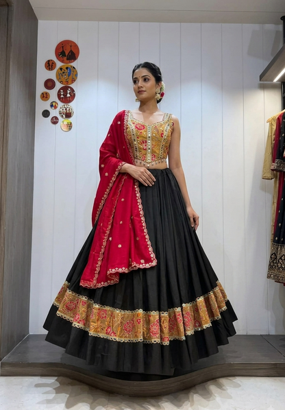 Roman Silk 8-Meter Chaniya Choli with Spaghetti Blouse – Navratri Garba Lehenga | Toronto, Calgary & Canada