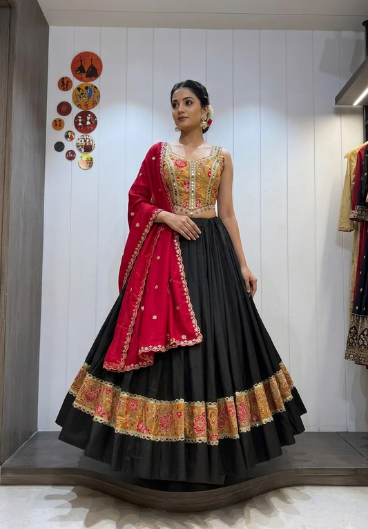 Roman Silk 8-Meter Chaniya Choli with Spaghetti Blouse – Navratri Garba Lehenga | Toronto, Calgary & Canada