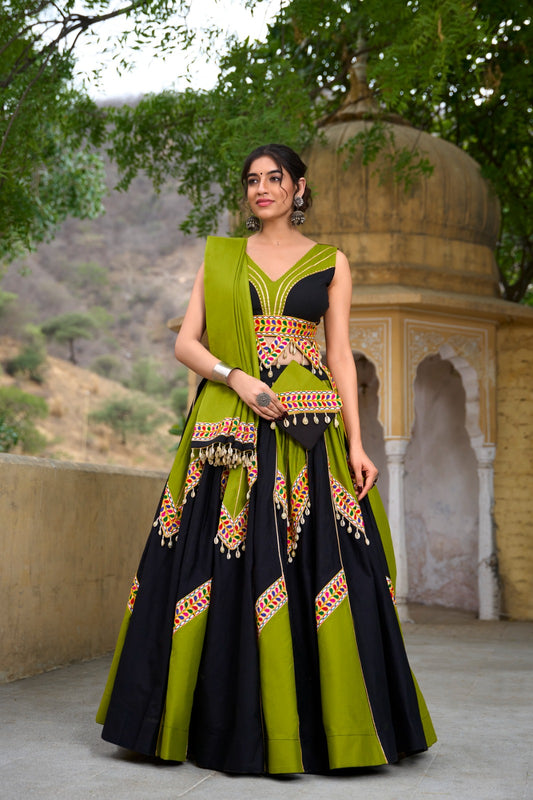 Complete Gamthi Work Chaniya Choli Set with Purse for Navratri | Cotton Garba Outfit in Canada