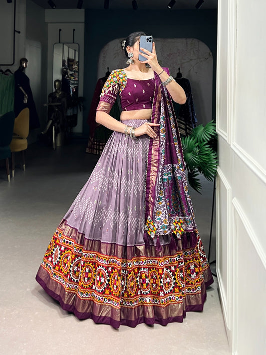 Designer Tussar Silk Chaniya Choli for Navratri | Gamthi Work Garba Lehenga in Canada