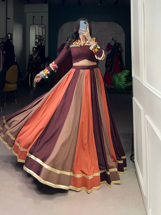 Elegant Gamthi Work Chaniya Choli for Navratri | 8-Meter Flair Garba Dress in Canada