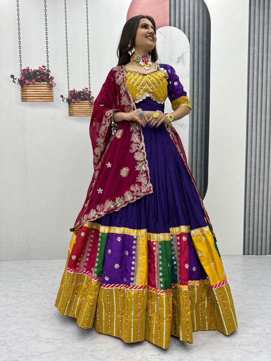 Blue Elegant Sequence Work Chaniya Choli for Navratri | Comfortable Cotton Garba Dress in Canada