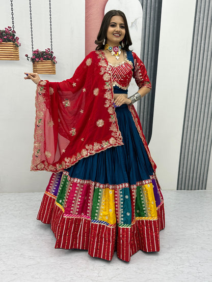 Green Elegant Sequence Work Chaniya Choli for Navratri | Comfortable Cotton Garba Dress in Canada