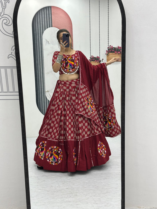 Maroon Authentic Gamathi Work Chaniya Choli for Navratri | Pure Cotton Garba Dress in Canada