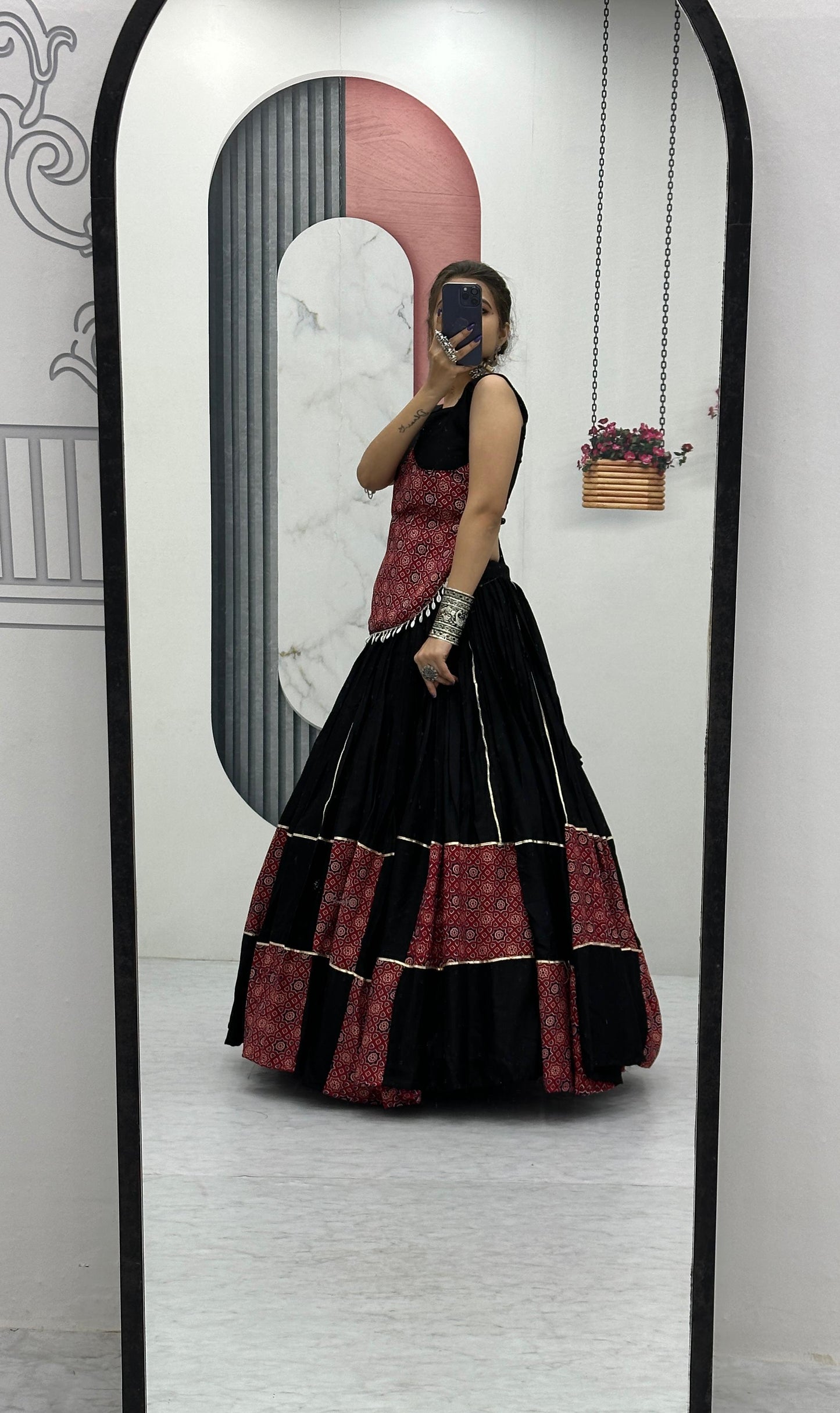 The Artistic Ajrakh Print Lehenga Choli | Ready-to-Wear Comfort | Canada | Pashchim