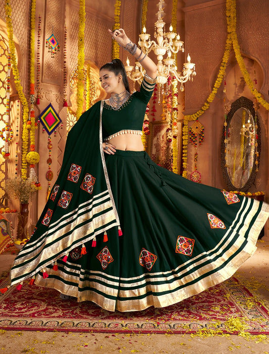 Spectacular Green Full Flair Navratri Chaniya Choli | 9-Meter & Mirror Work | Canada