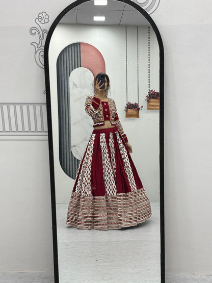 Artistic Ajrakh Print Lehenga Choli with Real Mirrors | Ready-to-Wear | Kitchener - Canada