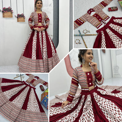 Artistic Ajrakh Print Lehenga Choli with Real Mirrors | Ready-to-Wear | Kitchener - Canada