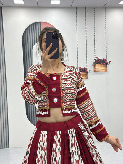 Artistic Ajrakh Print Lehenga Choli with Real Mirrors | Ready-to-Wear | Kitchener - Canada