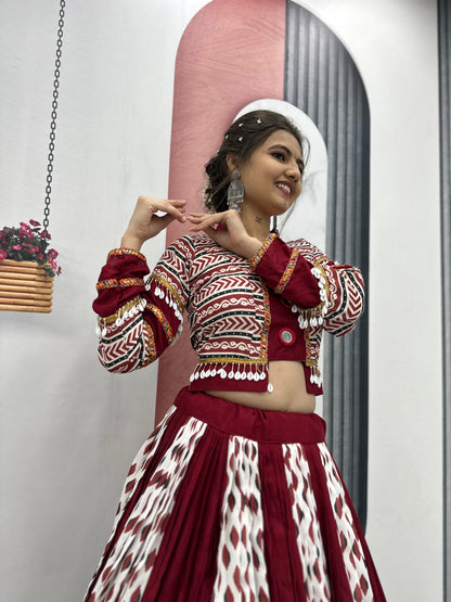 Artistic Ajrakh Print Lehenga Choli with Real Mirrors | Ready-to-Wear | Kitchener - Canada