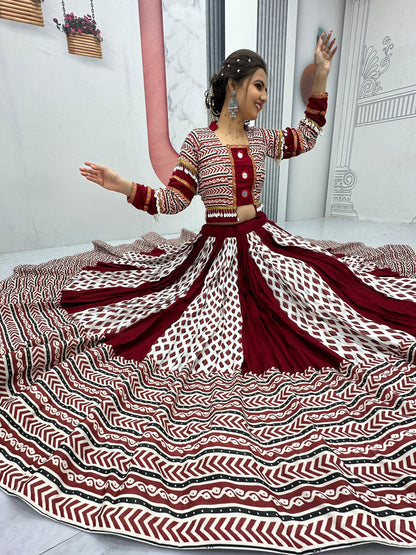 Artistic Ajrakh Print Lehenga Choli with Real Mirrors | Ready-to-Wear | Kitchener - Canada