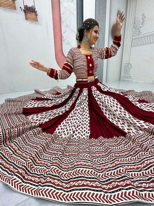Artistic Ajrakh Print Lehenga Choli with Real Mirrors | Ready-to-Wear | Kitchener - Canada