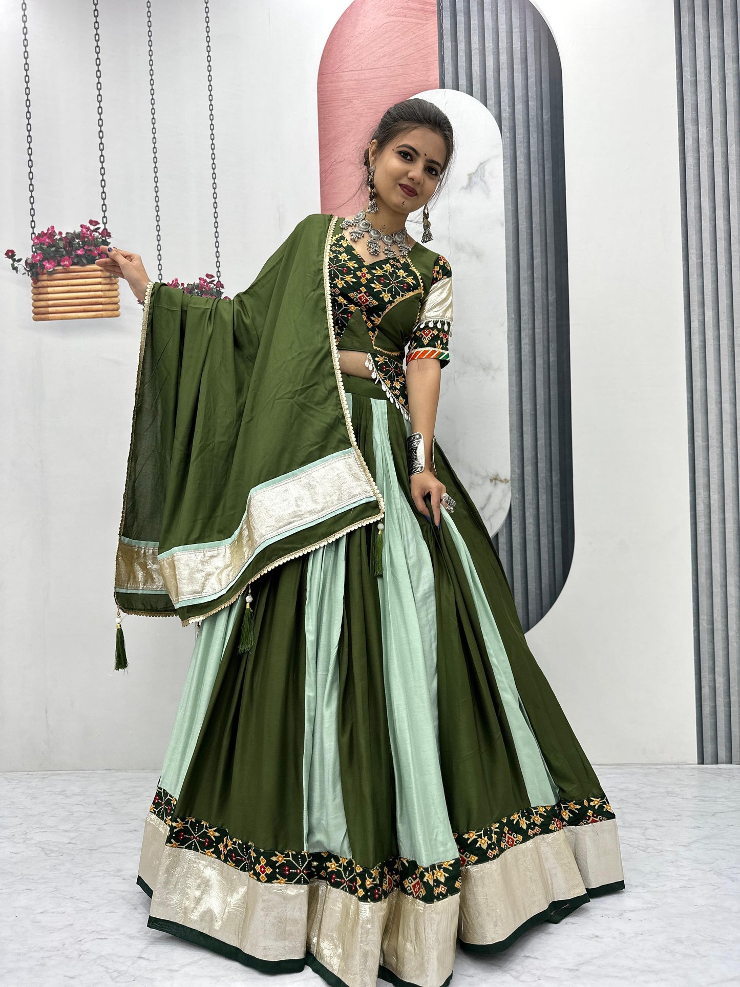 Pure Cotton Green Navratri Chaniya Choli | Ready-to-Wear Canada