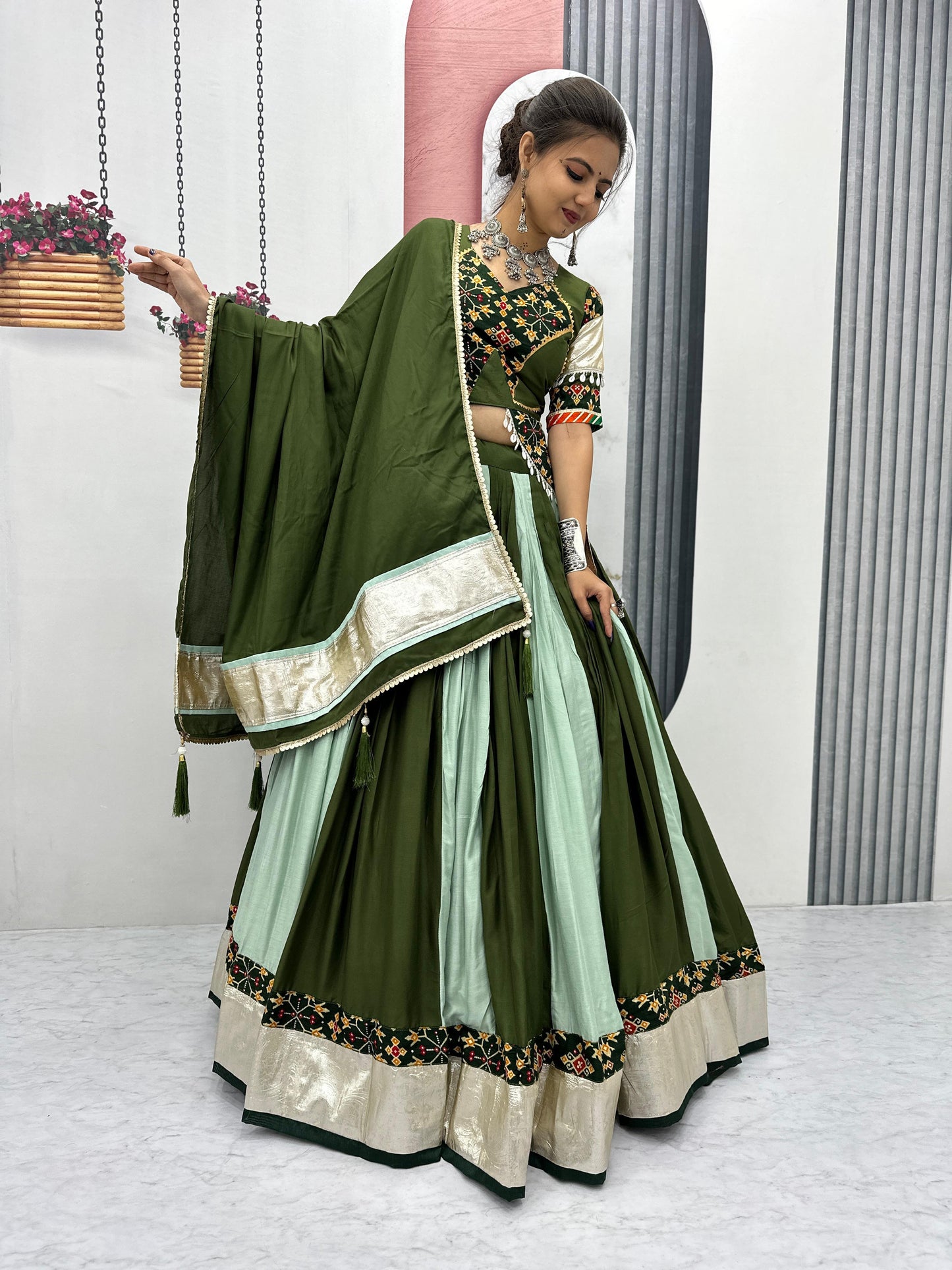 Pure Cotton Green Navratri Chaniya Choli | Ready-to-Wear Canada