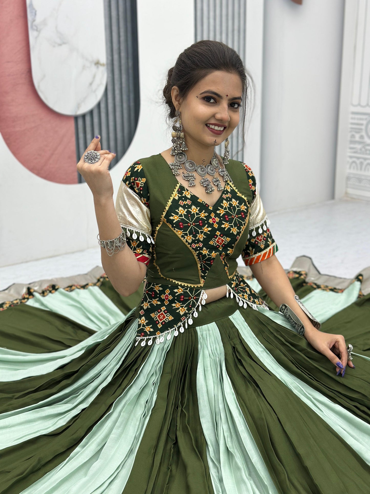 Pure Cotton Green Navratri Chaniya Choli | Ready-to-Wear Canada