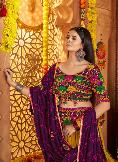 8-Meter Flair Navratri Chaniya Choli | Multicolor Thread & Mirror Work Garba Lehenga Canada