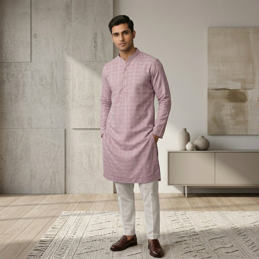 Men's Ethnic Pink Kurta with Pajama ( Pant ) Pashchim Canada US I Plus size Kurta