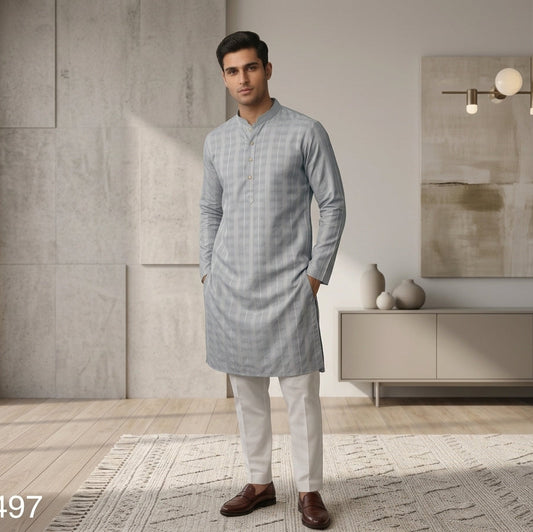 Men's Ethnic Festive Bluish Grey Kurta with Pajama ( Pant ) Pashchim Canada US I Plus size Kurta