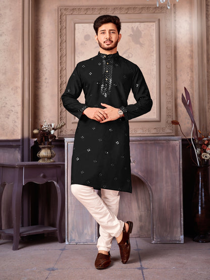 Versatile Kurta Pyjama Set in Black for Diwali Season