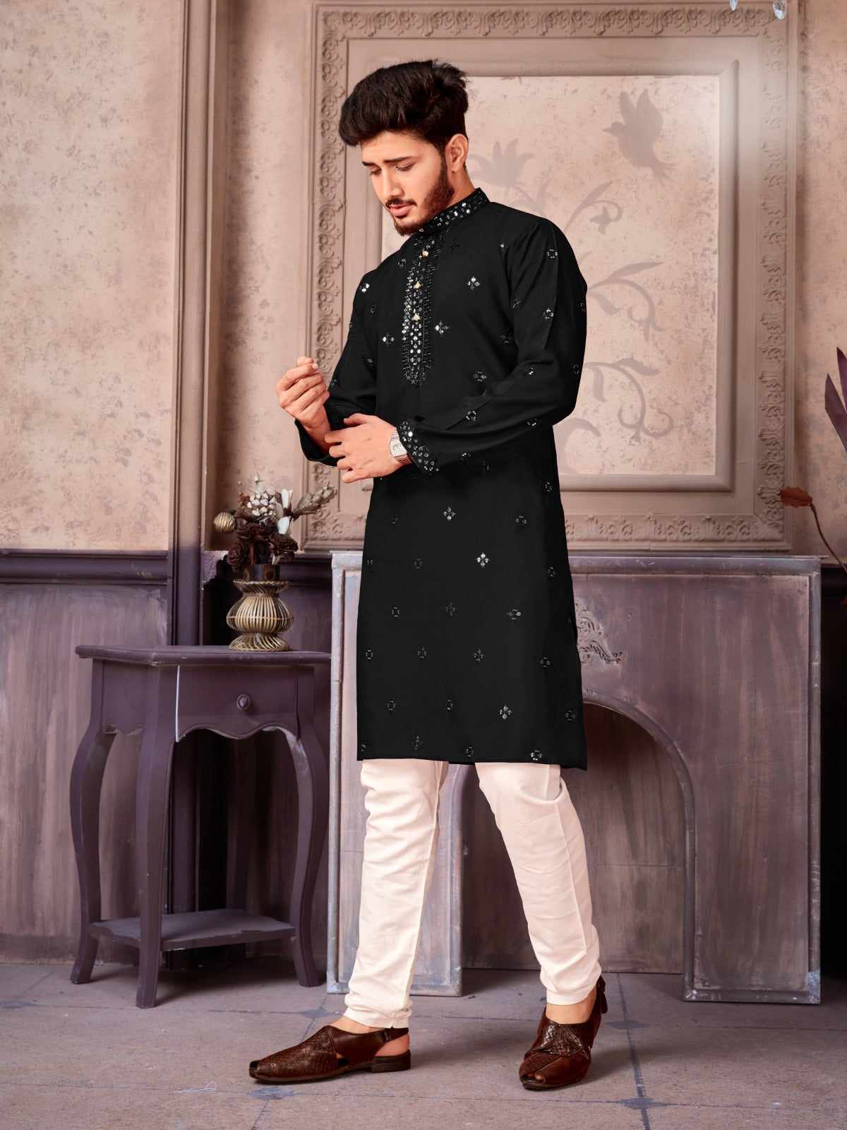 Versatile Kurta Pyjama Set in Black for Diwali Season