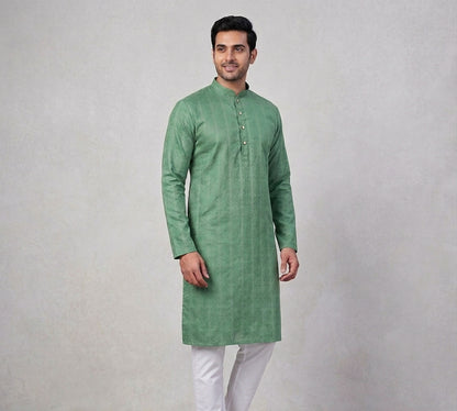Green Jacquard Silk Men's Kurta Pajama Set Pashchim Canada