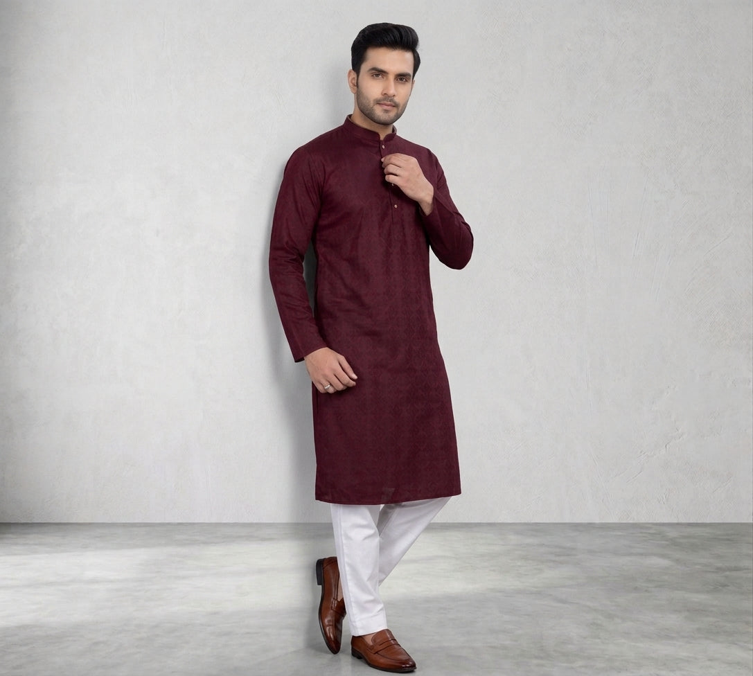 Maroon Men's Kurta Pajama Set Pashchim Canada