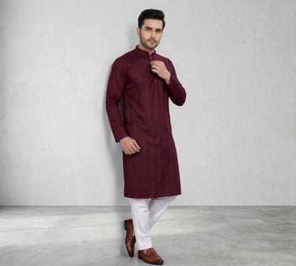 Maroon Men's Kurta Pajama Set Pashchim Canada