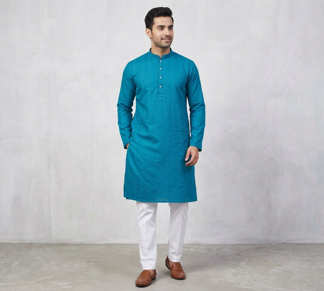 Blue Men's Kurta Pajama Set Pashchim Canada