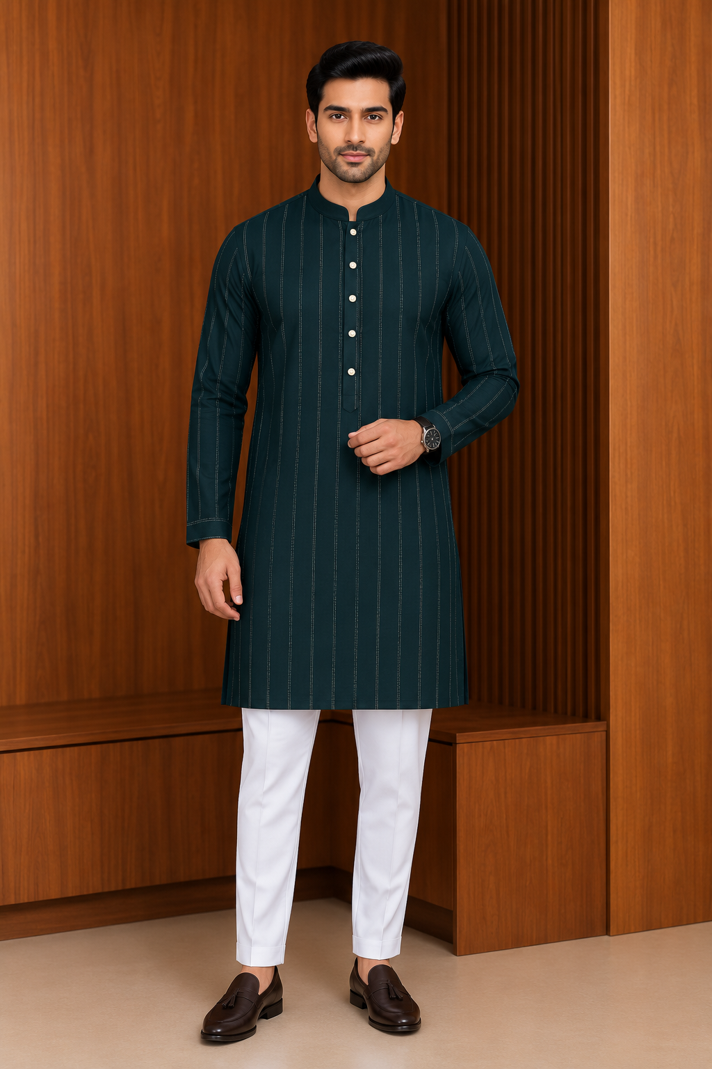 Men's Ethnic Dark Green Kurta with Pajama ( Pant ) Pashchim Canada