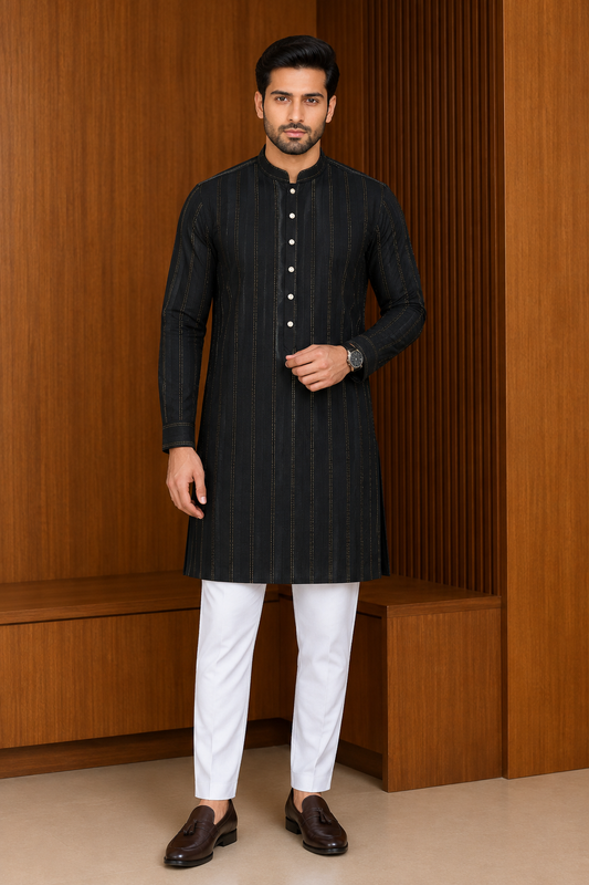 Men's Ethnic Black Kurta with Pajama ( Pant ) Pashchim Canada