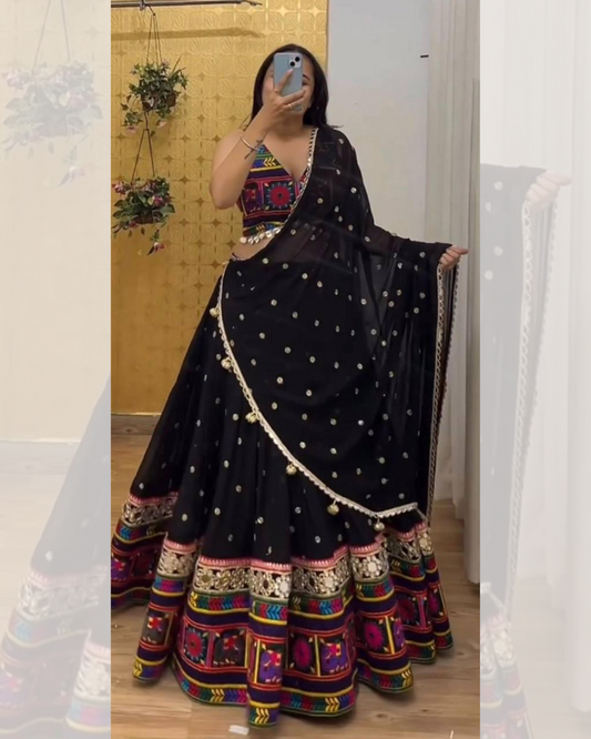 Stunning Black Mirror Work Chaniya Choli | Navratri Garba Lehenga Canada