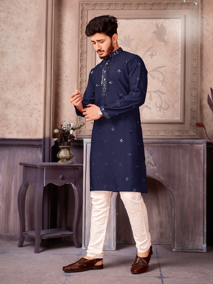 Versatile Kurta Pyjama Set in Navy Blue for Diwali Season