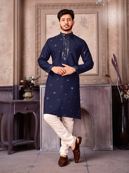 Versatile Kurta Pyjama Set in Navy Blue for Diwali Season