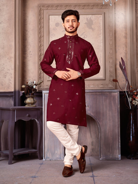 Versatile Kurta Pyjama Set in Maroon for Diwali Season